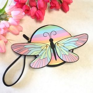 NEW Betsey Johnson Luv Betsey Butterfly Striped Wristlet Clutch